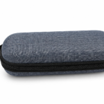 grijsblauwe stoffen etui met rits